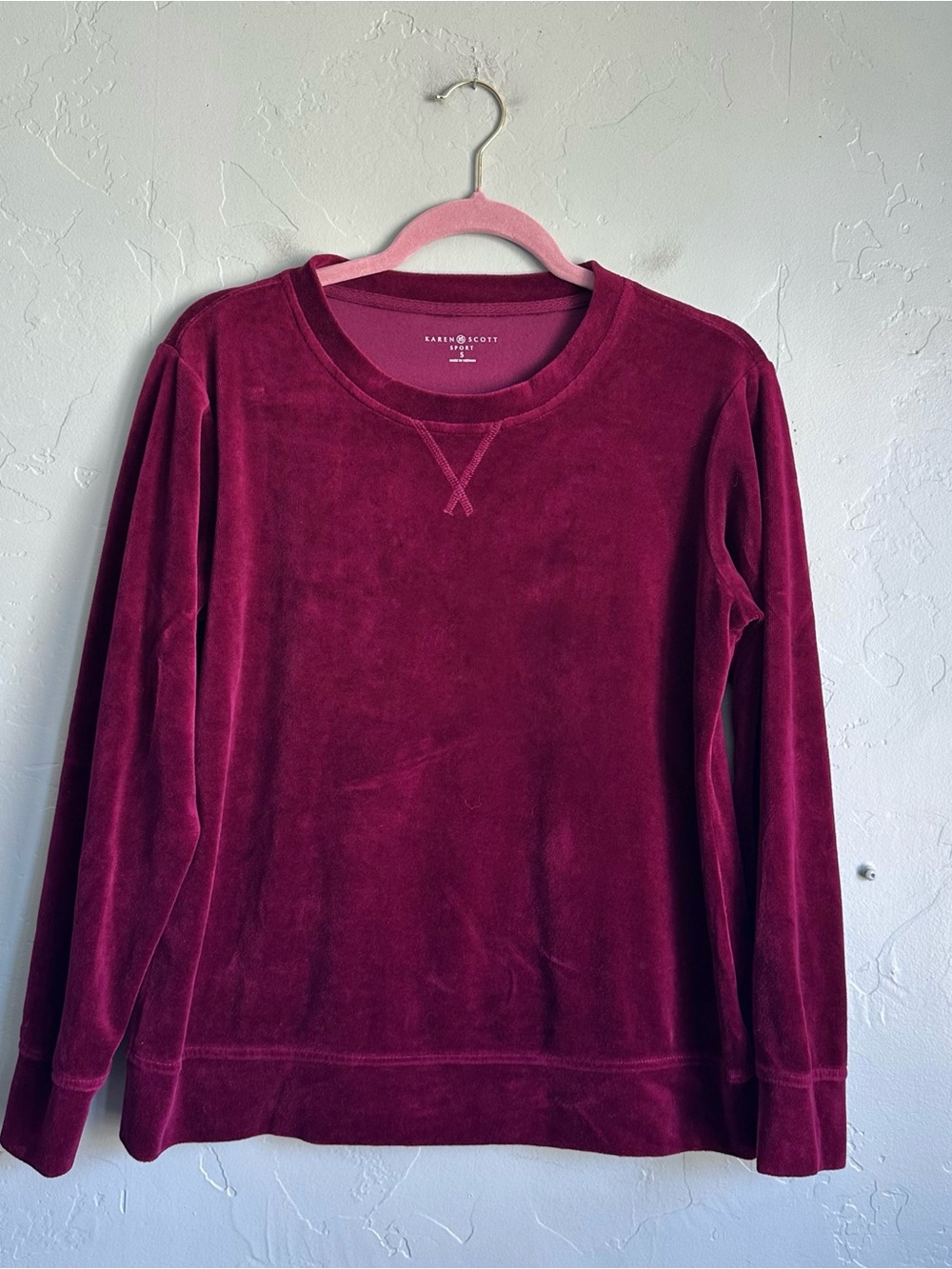 Karen Scott Burgundy Velour Classic Crewneck Sweatshirt Women's Small EUC